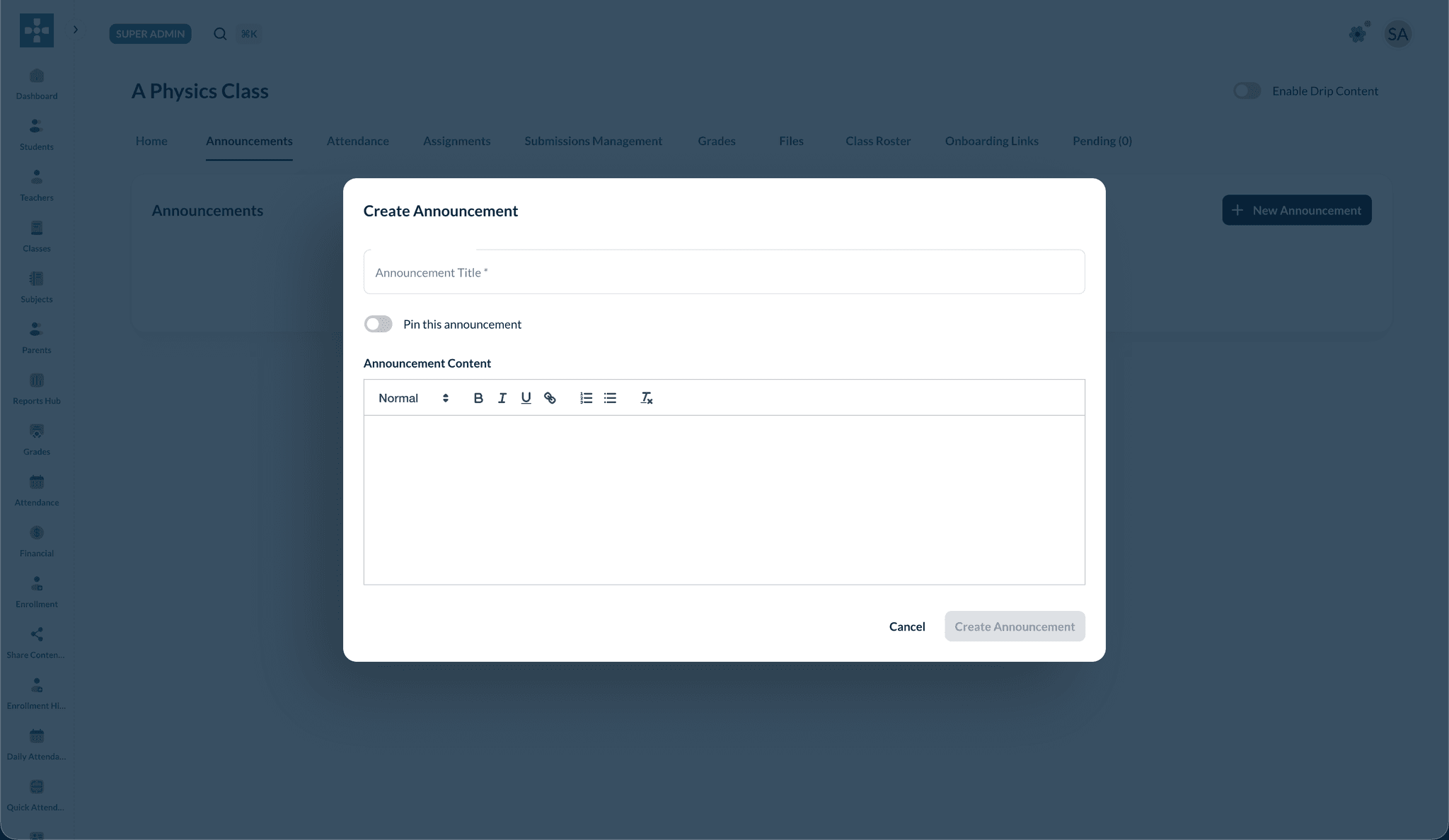 Create Announcement