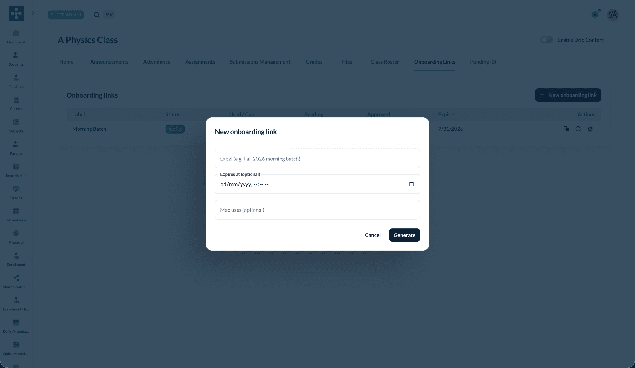 Create onboarding link