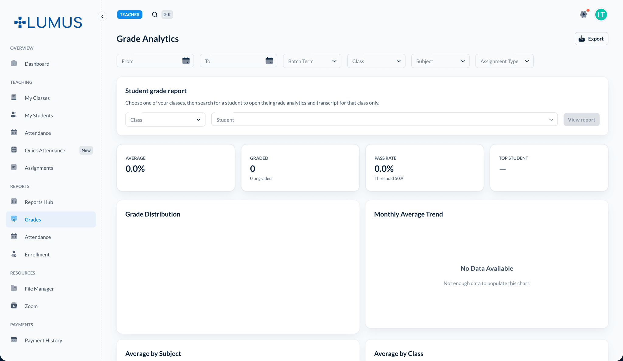 Grade Analytics filters