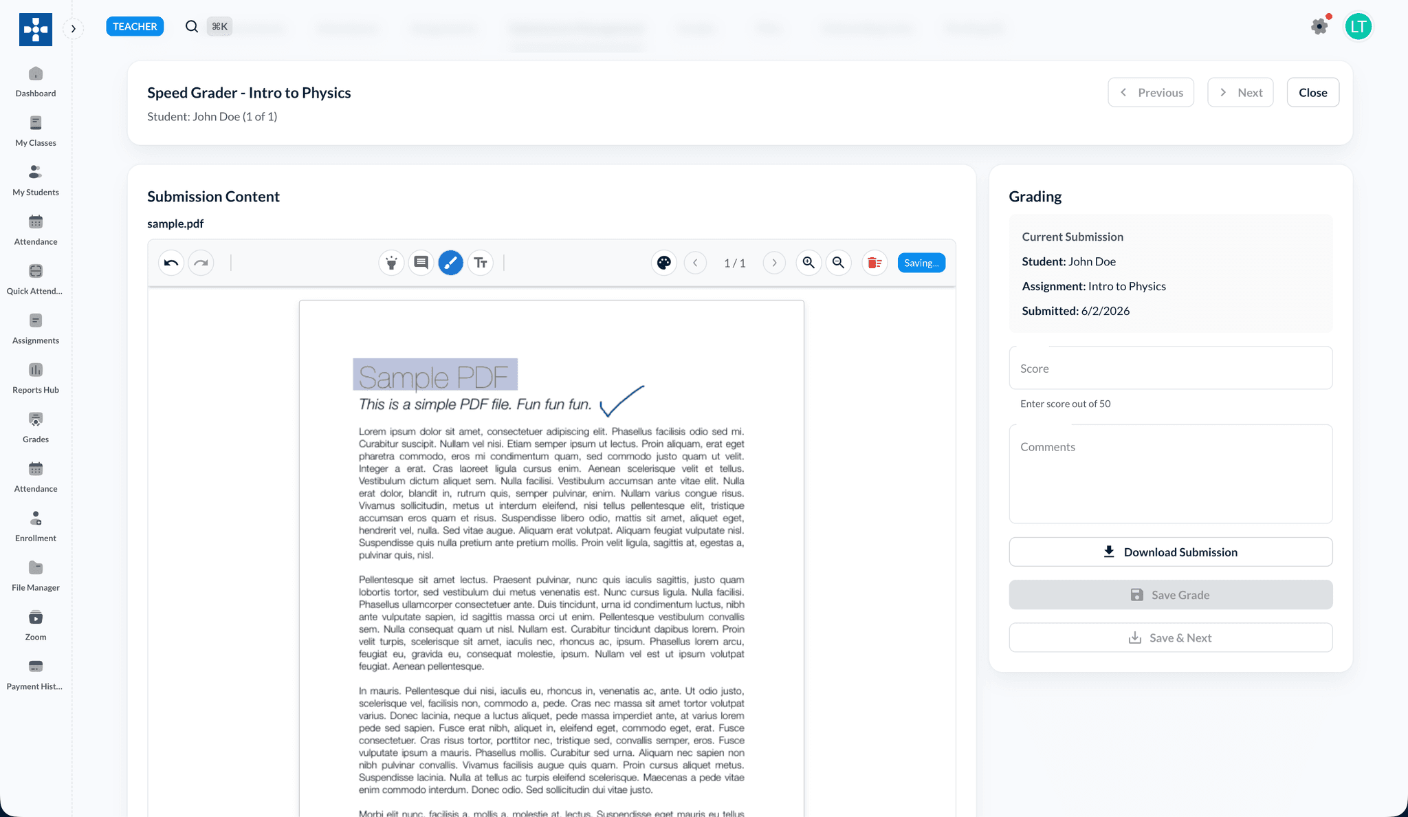 Speed Grader with annotation