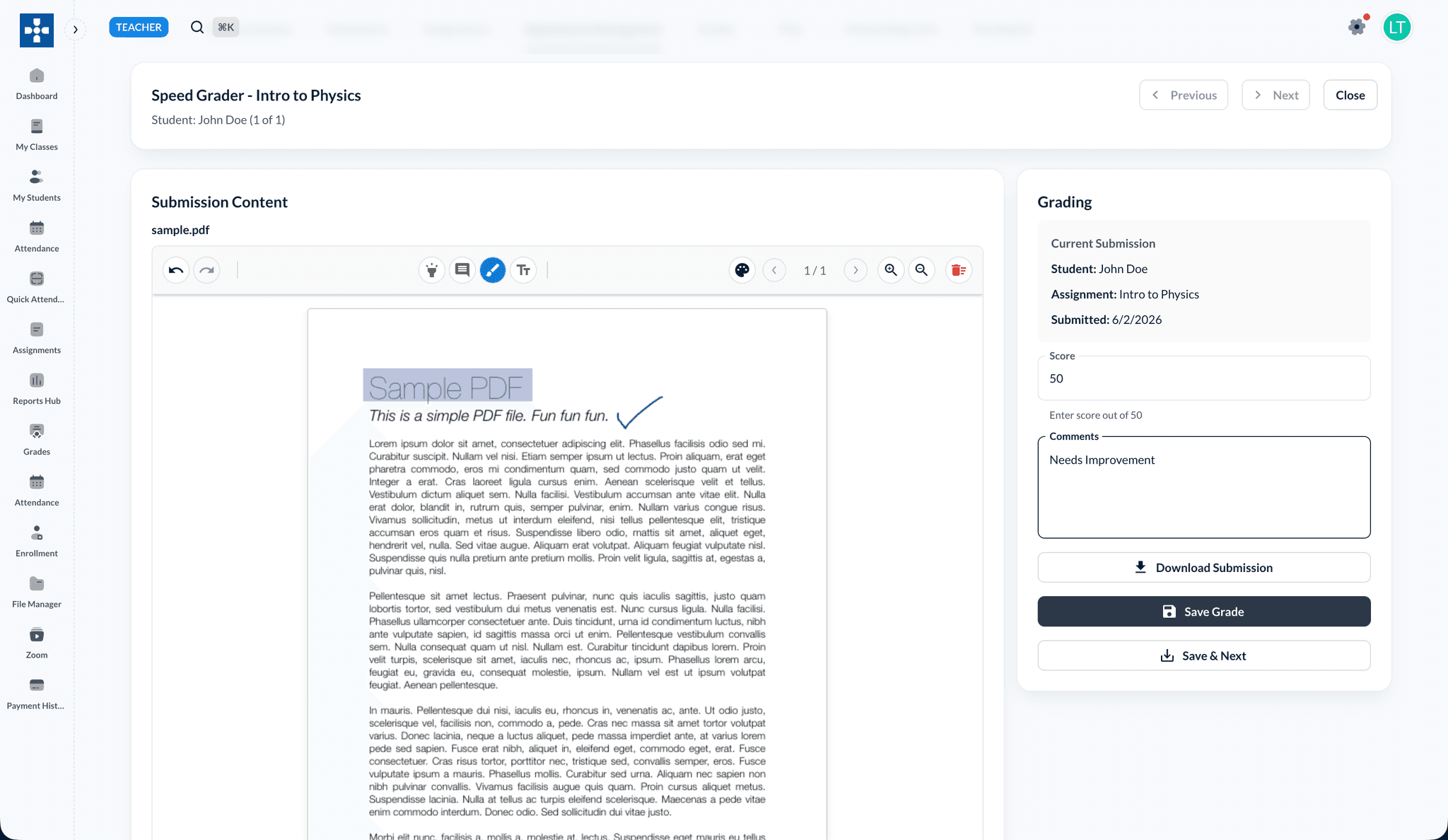 Speed Grader with score and feedback