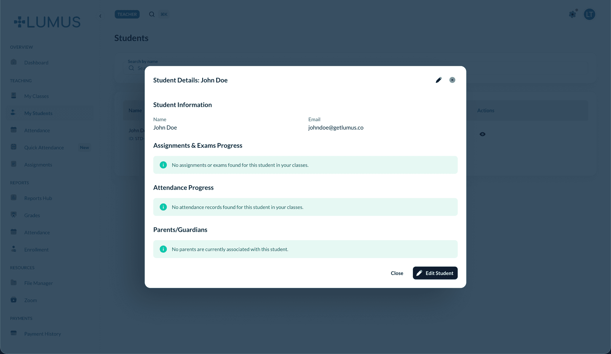Student details view