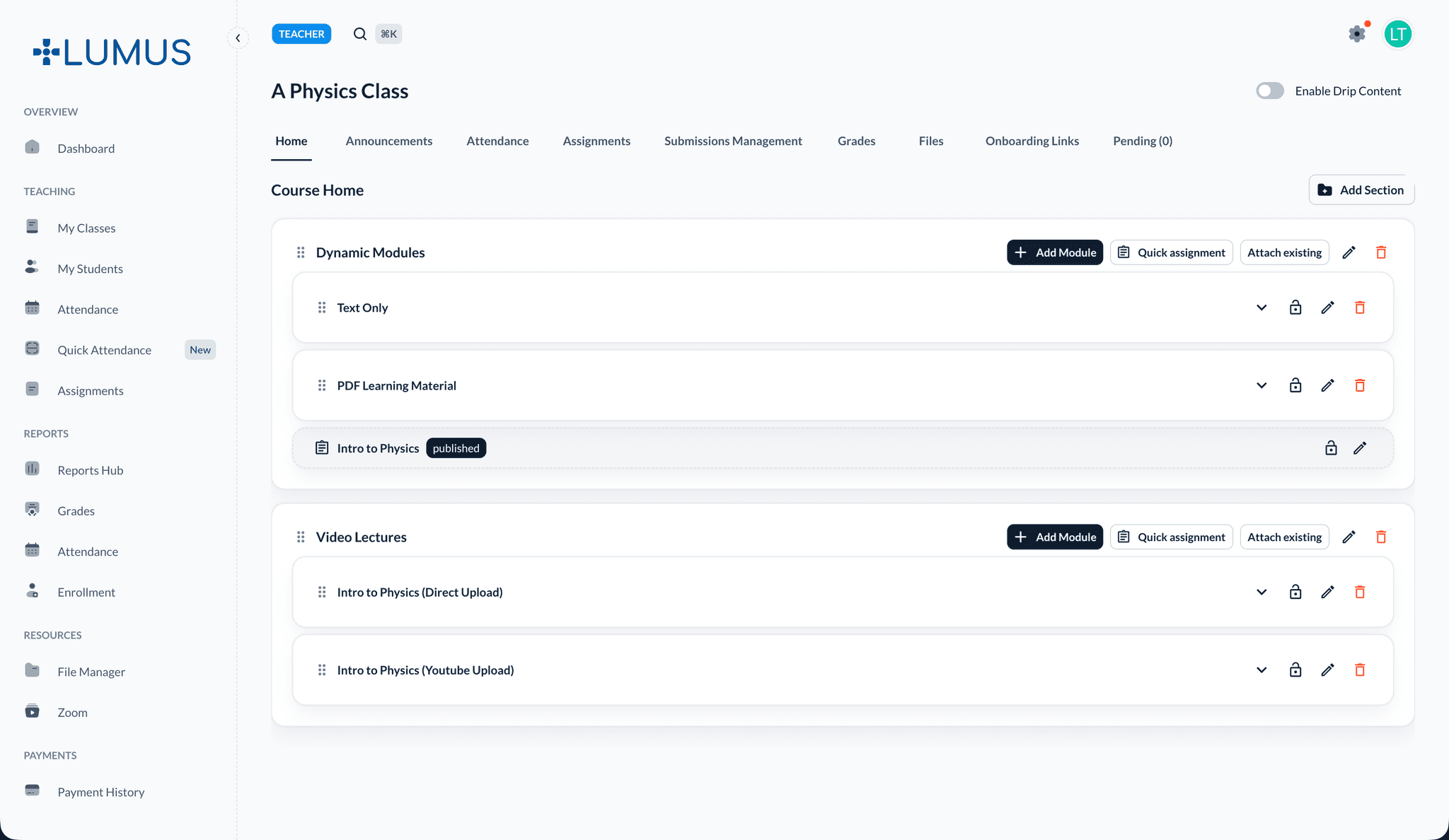 Course Home module management