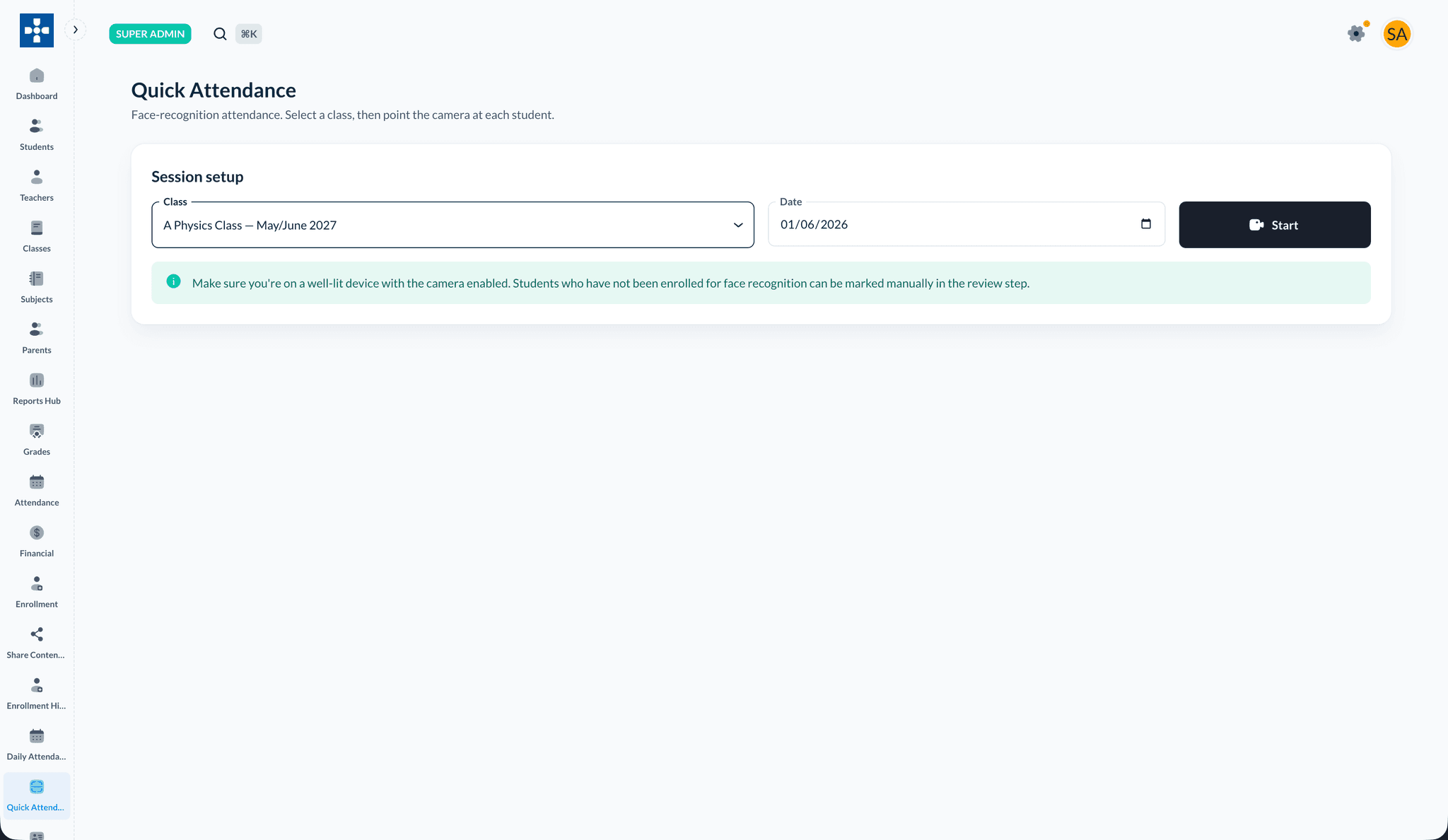 Quick Attendance setup